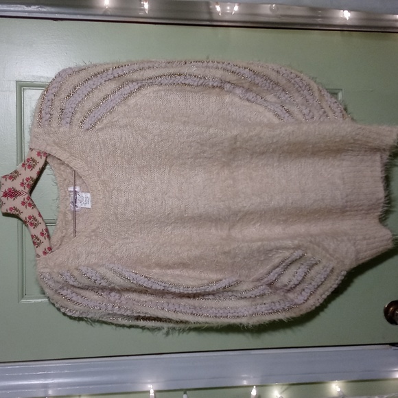 Women's Freeway butterfly poncho sweater cream gold Medium - Picture 4 of 8